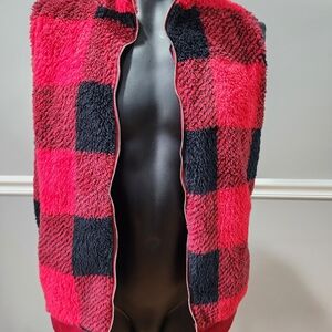 Red and Black Checkered Fleece Vest